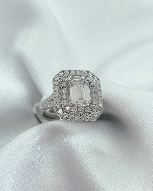18kt. White Gold 3 Halo Natural and Emerald Cut Lab Grown Diamond Ring