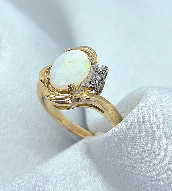 14kt. Yellow Gold Opal and Diamond Ring
