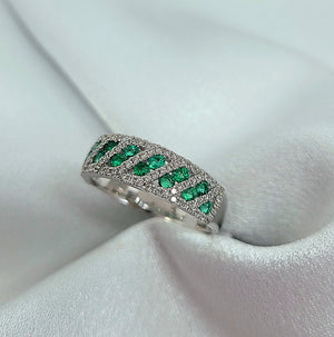 18kt. White Gold Emerald and Diamond Band