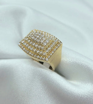 10kt. Yellow Gold Cubic Zirconia Pave Men's Layered Signet Ring