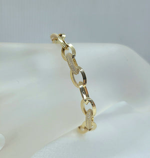 10kt. Yellow Gold Large Cable Link Cubic Zirconia Ladies Bracelet