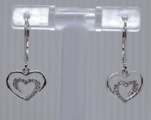 14kt. White Gold Diamond Heart Dangle French Clip Earrings