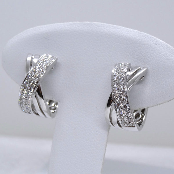 18kt. White Gold Crisscross Diamond Hinged Hoop Earrings