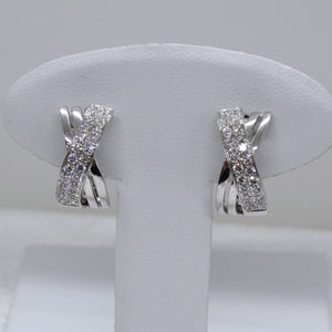 18kt. White Gold Crisscross Diamond Hinged Hoop Earrings