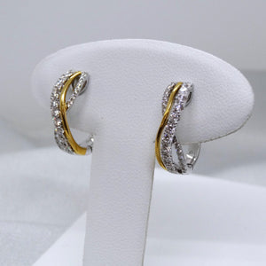 18kt. Yellow and White Gold Diamond French Clip Hoop Earrings