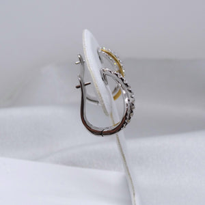 18kt. Yellow and White Gold Diamond French Clip Hoop Earrings