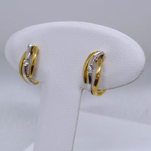 18kt. Yellow and White Gold Diamond French Clip Hoop Earring