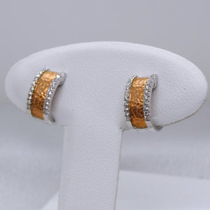 18kt. White and Rose Gold Hammer Cut Diamond Hinged Hoop Earrings