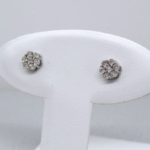 10kt. White Gold Illusion Setting Diamond Flower Earrings with Screw Backings