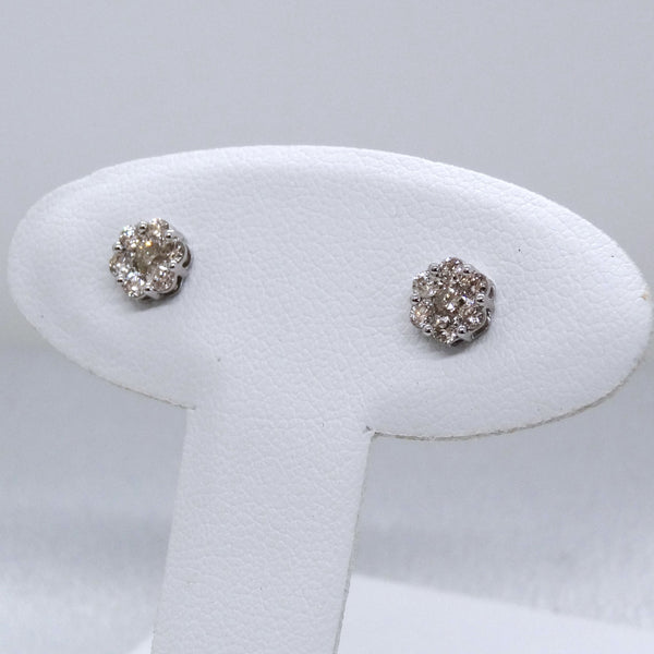 10kt. White Gold Diamond Flower Earrings with Screw Backings