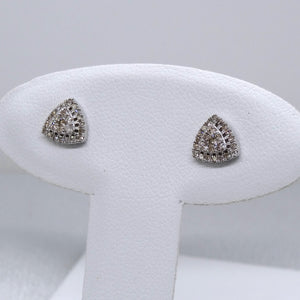 10kt. White Gold Diamond Triangle Shaped Halo Earrings with Screw Backings
