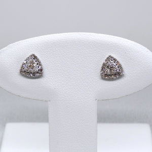 10kt. White Gold Diamond Triangle Shaped Halo Earrings with Screw Backings