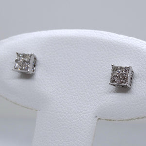 14kt. White Gold Princess Cut and Round Diamond Stud Earrings with Screw Backings