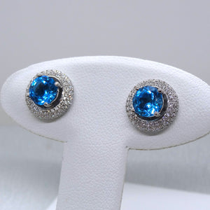 18kt. White Gold Blue Topaz with Diamond Jacket Earrings