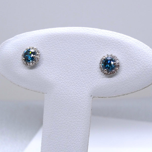 14kt. Green and White Diamond with Halo Stud earrings