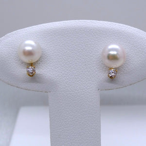 14kt. Yellow Gold Cultured Pearl and Diamond Earrings