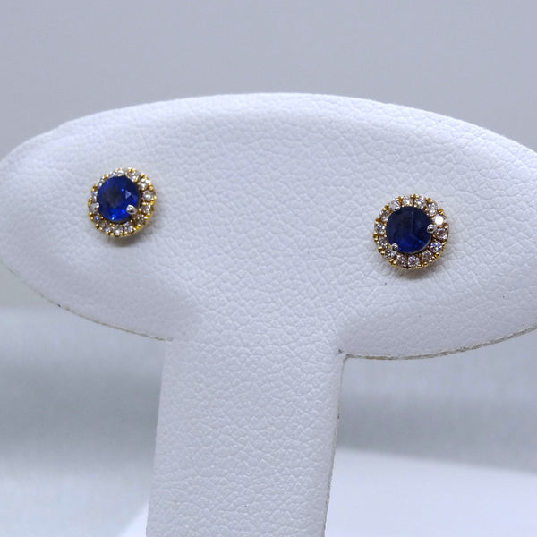 14kt. Yellow Gold Blue Sapphire and Diamond Stud Earrings