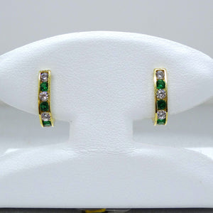 10kt. Yellow Gold Cubic Zirconia and Synthetic Emerald French Clip Huggie Earrings