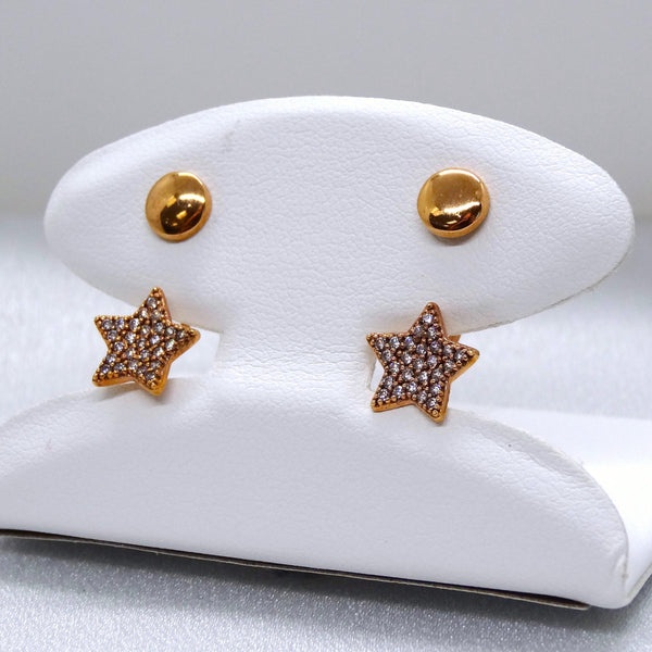 18kt. Rose Gold 2 in 1 Cubic Zirconia Micropave Star Shaped Earrings