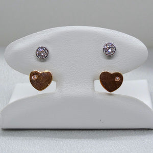 18kt. White and Rose Gold 2 in 1 Heart Shaped Earrings with Cubic Zirconia