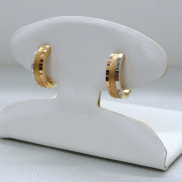 10kt. Yellow, White, and Rose Gold Small Hinged Hammer Cut Hoop Earrings