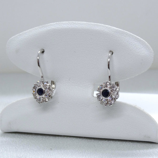 18kt. White Gold Cubic Zirconia and Synthetic Sapphire Lever Back Earrings