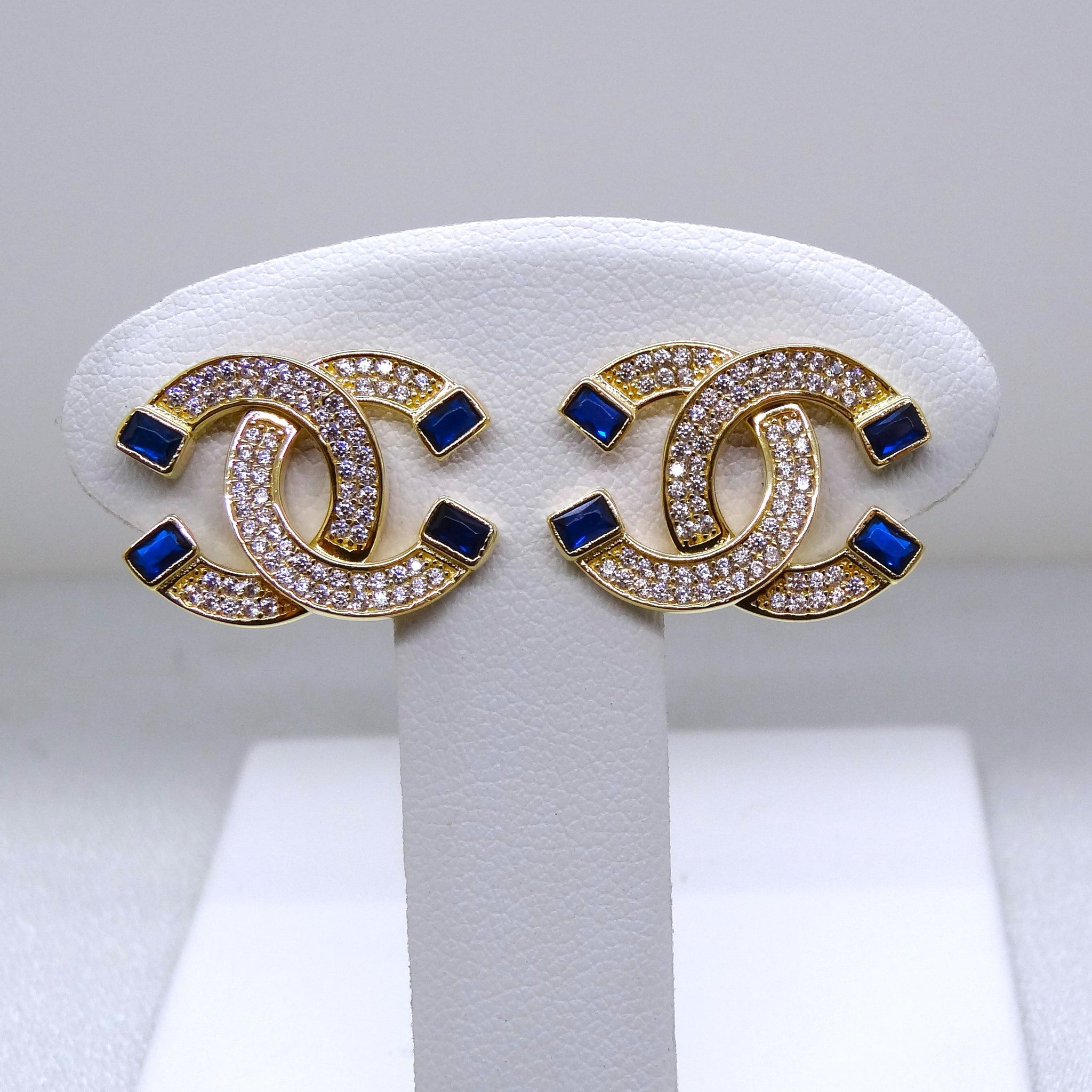 10kt. Yellow Gold Cubic Zirconia Blue Chanel Stud Earrings - Tello