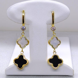 10kt. Yellow Gold Mother of Pearl and Onyx Dangle Earrings