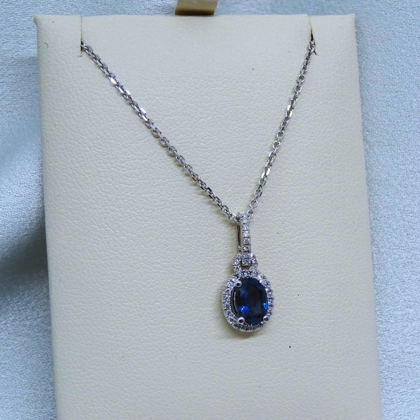 18kt. White Gold Diamond and Blue Sapphire Pendant