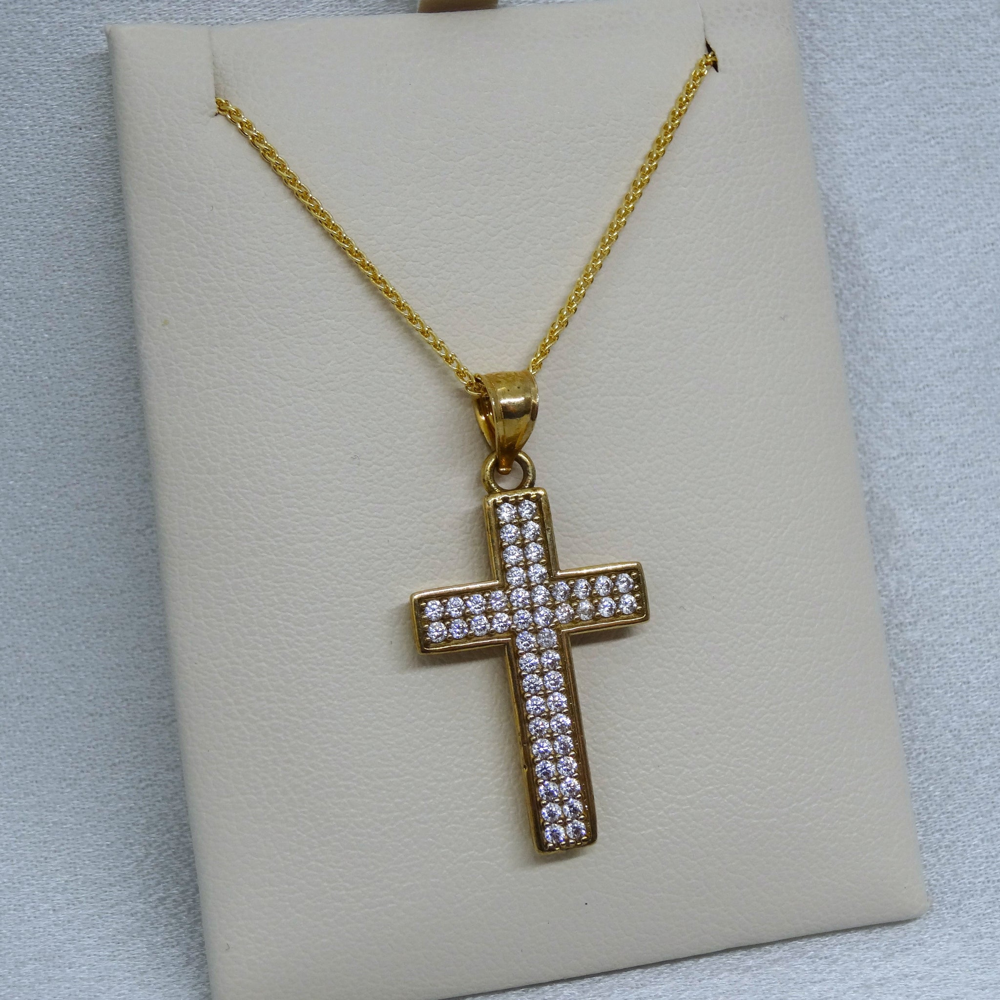 Yellow Gold Cubic Zirconia Cross Pendant