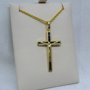 10kt. Yellow Gold Synthetic Blue Sapphire Crucifix Pendant