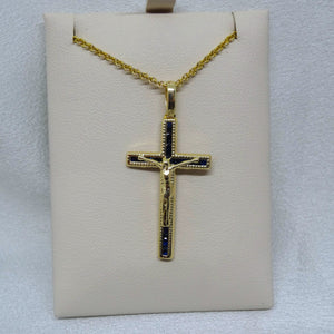 10kt. Yellow Gold Synthetic Blue Sapphire Crucifix Pendant
