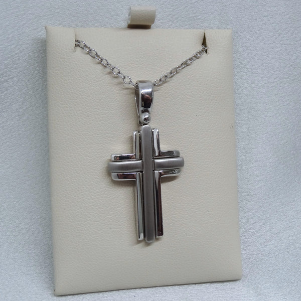 14kt. White Gold Satin and Polished Cross Pendant