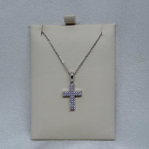 18kt. White Gold Double Sided Cubic Zirconia Cross Pendant