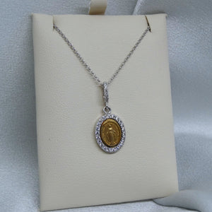 18kt. Yellow and White Gold Cubic Zirconia Miraculous Mother Mary Medallion Pendant