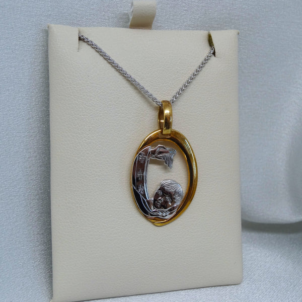 18kt. Yellow and White Gold Baptism Open Medallion Pendant