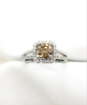 14kt White Gold with Champagne Diamond Engagement Ring 1.45 ct./tw.