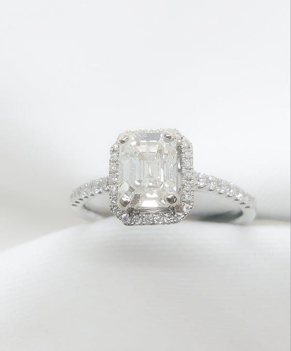 18kt White Gold Emerald Cut Engagement Ring 1.47 ct.