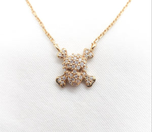 14kt Rose Gold Cable Chain with Diamond Skull/Bone Pendant