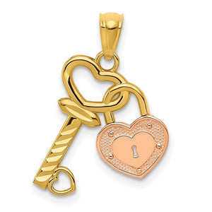 14kt Two-tone gold Heart Lock and Key Pendant
