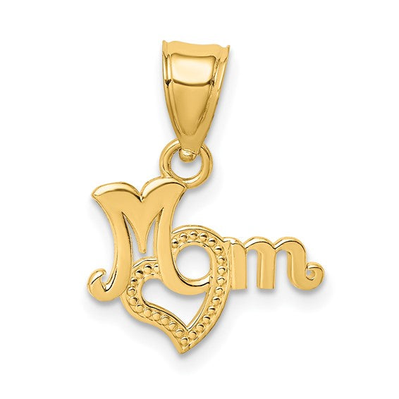 14kt yellow gold MOM with Heart Charm