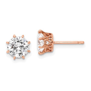 Sterling Silver Rose Gold Plated Cubic Zirconia 8 Prong Stud Earrings