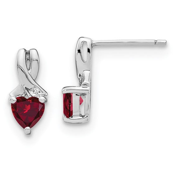 Sterling Silver Created Ruby & Diamond Post Earrings