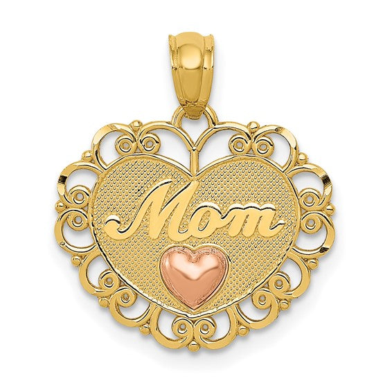 14kt yellow gold Two-tone MOM Heart Pendant