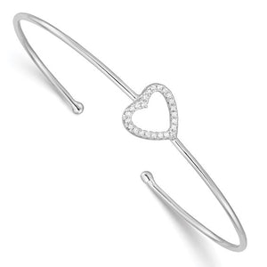 Sterling Silver & Cubic Zirconia Heart Cuff Bangle