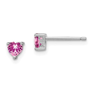 Sterling Silver Created Pink Sapphire Hear Post Earrings