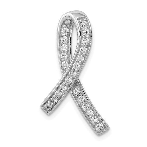 Sterling Silver Cubic Zirconia Ribbon Chain Slide Pendant