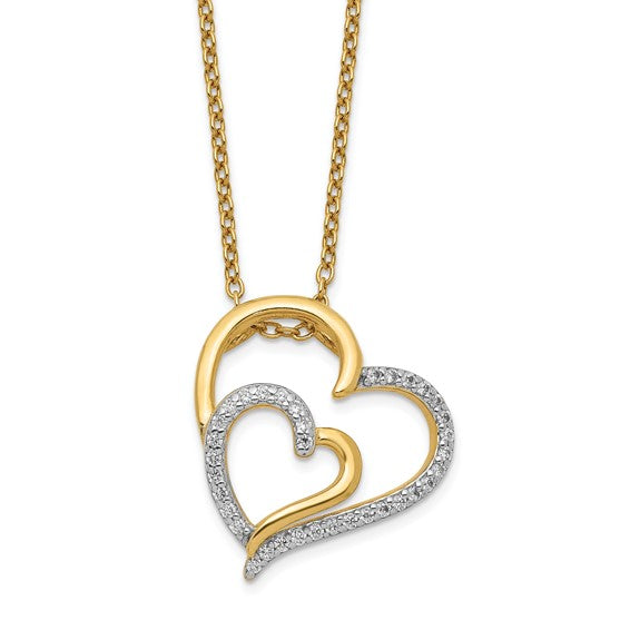 Sterling Silver Gold-plated Brilliant-cut Cubic Zirconia Double Open Heart Necklace