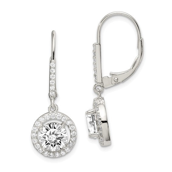 Sterling Silver Polished Leverback Cubic Zirconia Earrings