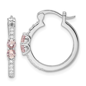 Sterling Silver & Pink/Clear Cubic Zirconia Hoop Earrings